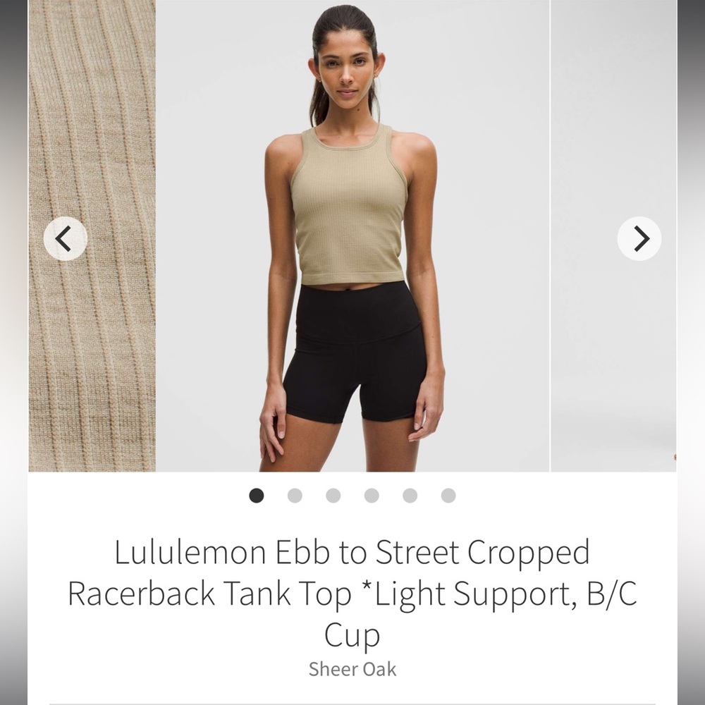 Lululemon Ebb to Street Sheer Oak Cropped Racerback Tank Top